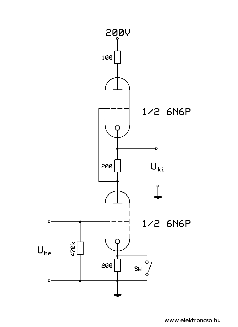 9. ábra A 6N6P csöves SRPP áramkör