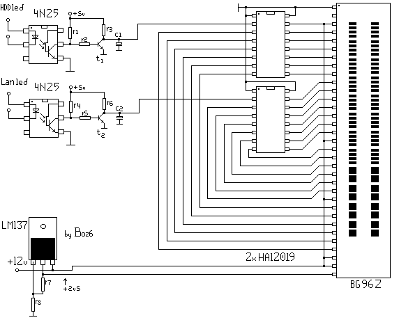 Vákum-floureszcensz kijelzővel megépített HDD és LAN indikátor